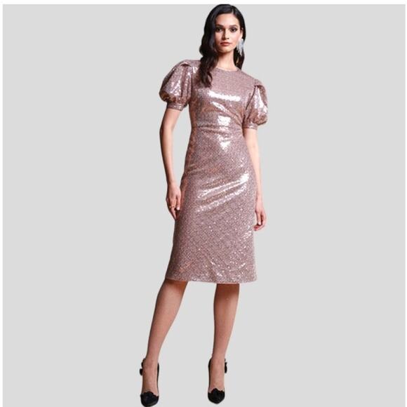 NWT Rachel Parcell Puff Sleeve Sequin Sheath Dress Rose Gold Sequin Size M